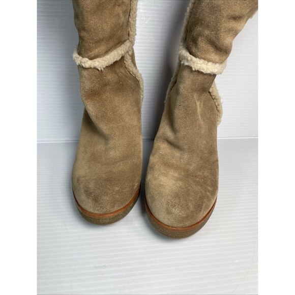 Steve Madden Tan Brown Suede Boots Mid-Calf Sz  6 M Lined Shearling Knit Cuff - Picture 8 of 16